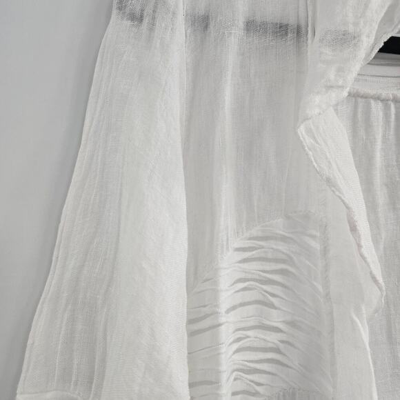 Made in Italy 100% Linen White Ruffle Open Cardigan Boho Lagenlook Coastal Goth - Picture 2 of 7